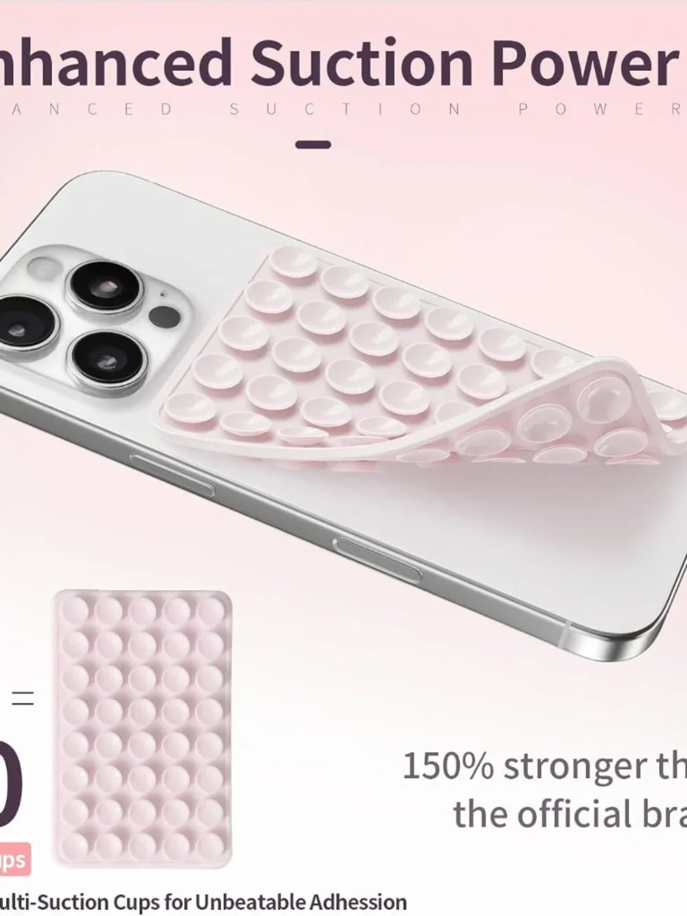 2 Pack Silicone Suction Cup Phone Case Mount in Pale Pink and Clear